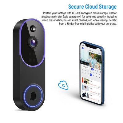 1080P Wireless Video Doorbell Camera with Smart AI Human Detection, FHD Live View, Cloud Storage, Night Vision, Two-Way Audio, Instant Alerts, and 2.4G WiFi Compatibility for Indoor/Outdoor Home Security Surveillance