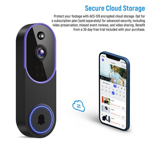 1080P Wireless Video Doorbell Camera with Smart AI Human Detection, FHD Live View, Cloud Storage, Night Vision, Two-Way Audio, Instant Alerts, and 2.4G WiFi Compatibility for Indoor/Outdoor Home Security Surveillance